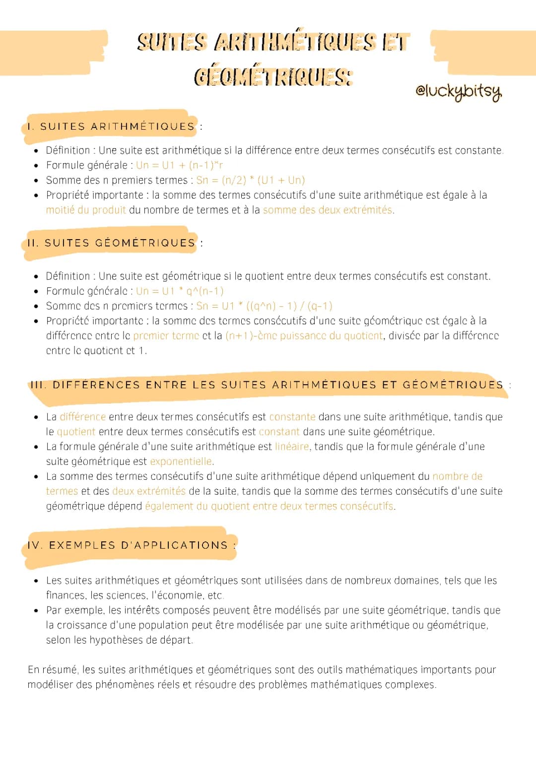Suites Arithmétiques et Géométriques: Exercices Corrigés PDF et Formules