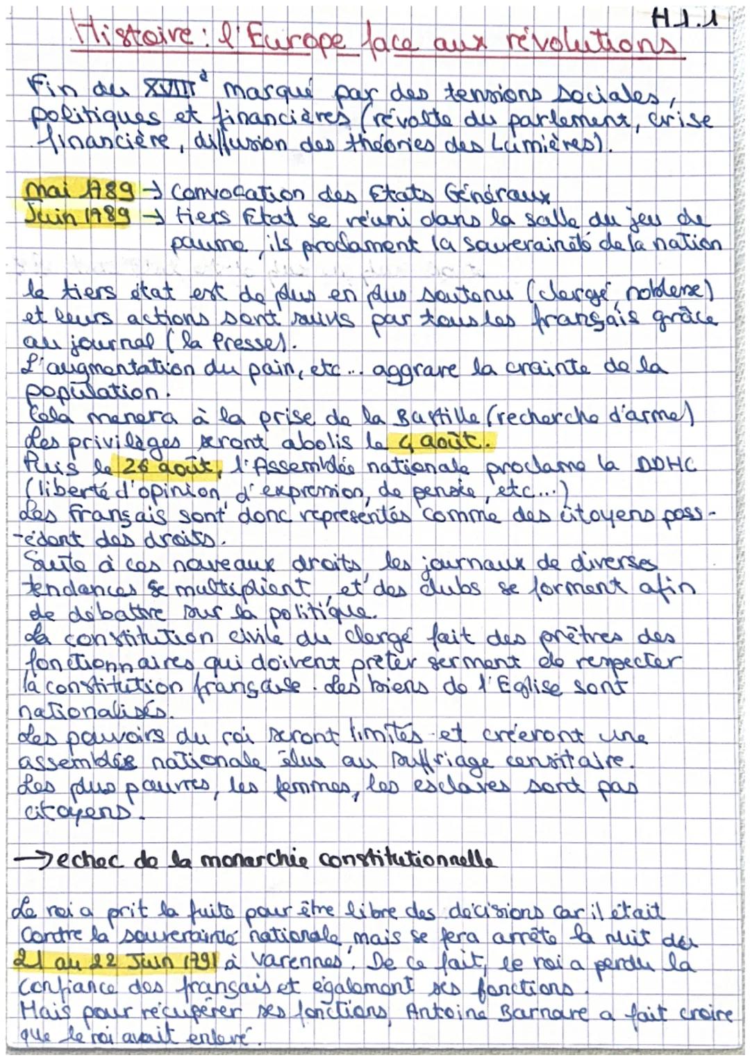 # Histoire : l'Europe lace aux révolutions

Ηλ.

Fin du XVIII marqué par des tensions Sociales,
politiques et financières (revolte du parlem
