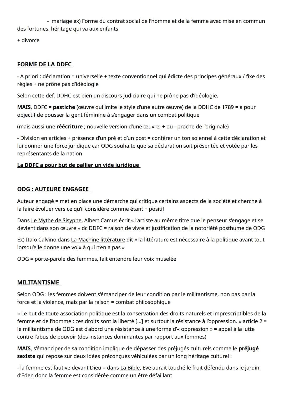 FICHE REVISIONS DISSERTATION OLYMPE DE GOUGES
CITATIONS
DDFC = plaidoyer pour l'égalité
<< La Constitution est nulle, si la majorité des ind