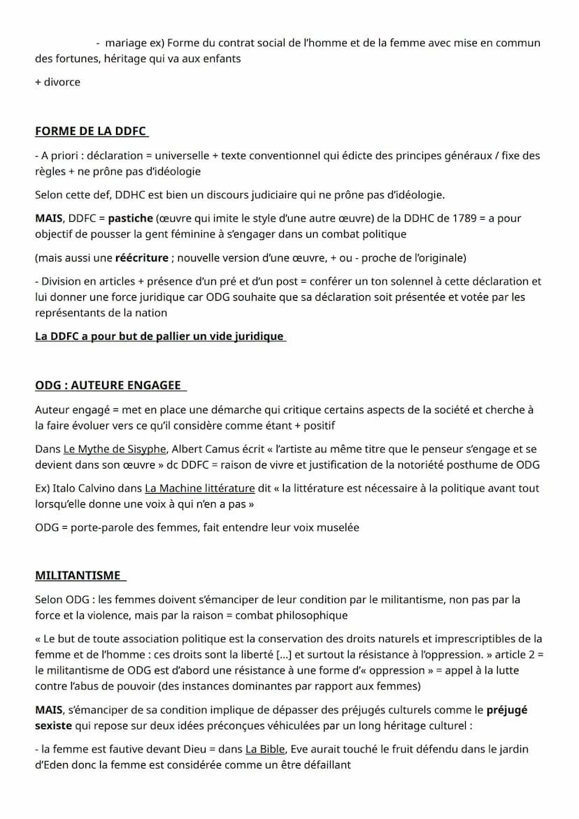 FICHE REVISIONS DISSERTATION OLYMPE DE GOUGES
CITATIONS
DDFC = plaidoyer pour l'égalité
<< La Constitution est nulle, si la majorité des ind