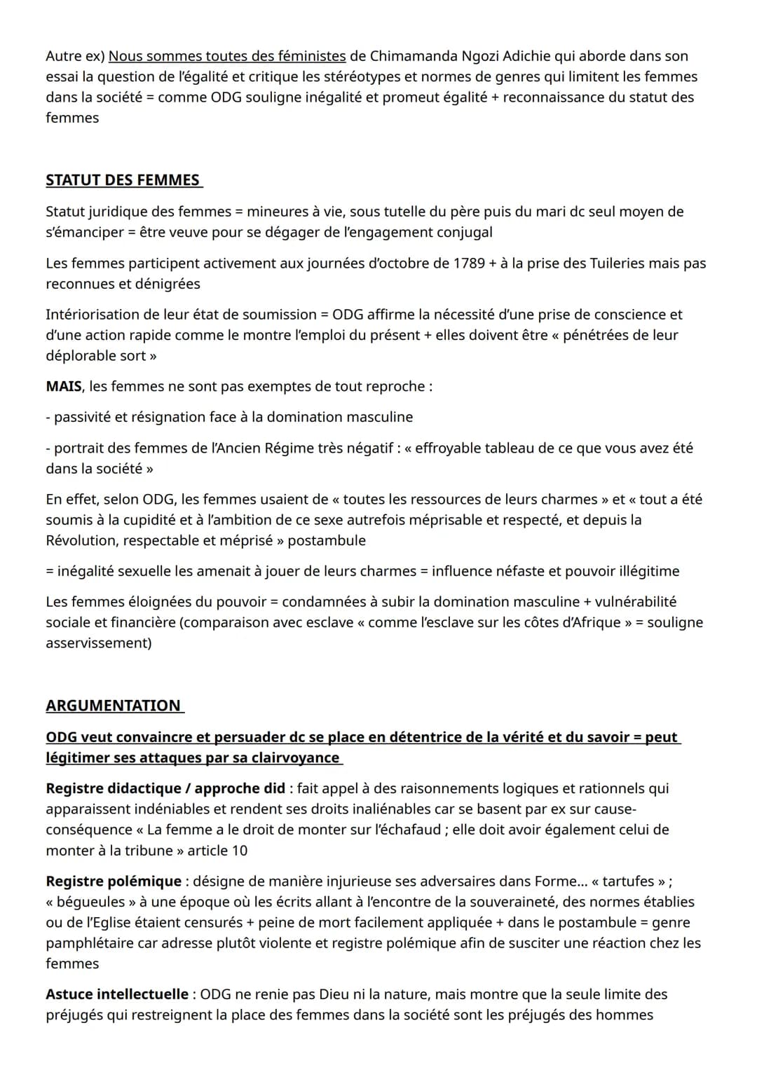 FICHE REVISIONS DISSERTATION OLYMPE DE GOUGES
CITATIONS
DDFC = plaidoyer pour l'égalité
<< La Constitution est nulle, si la majorité des ind
