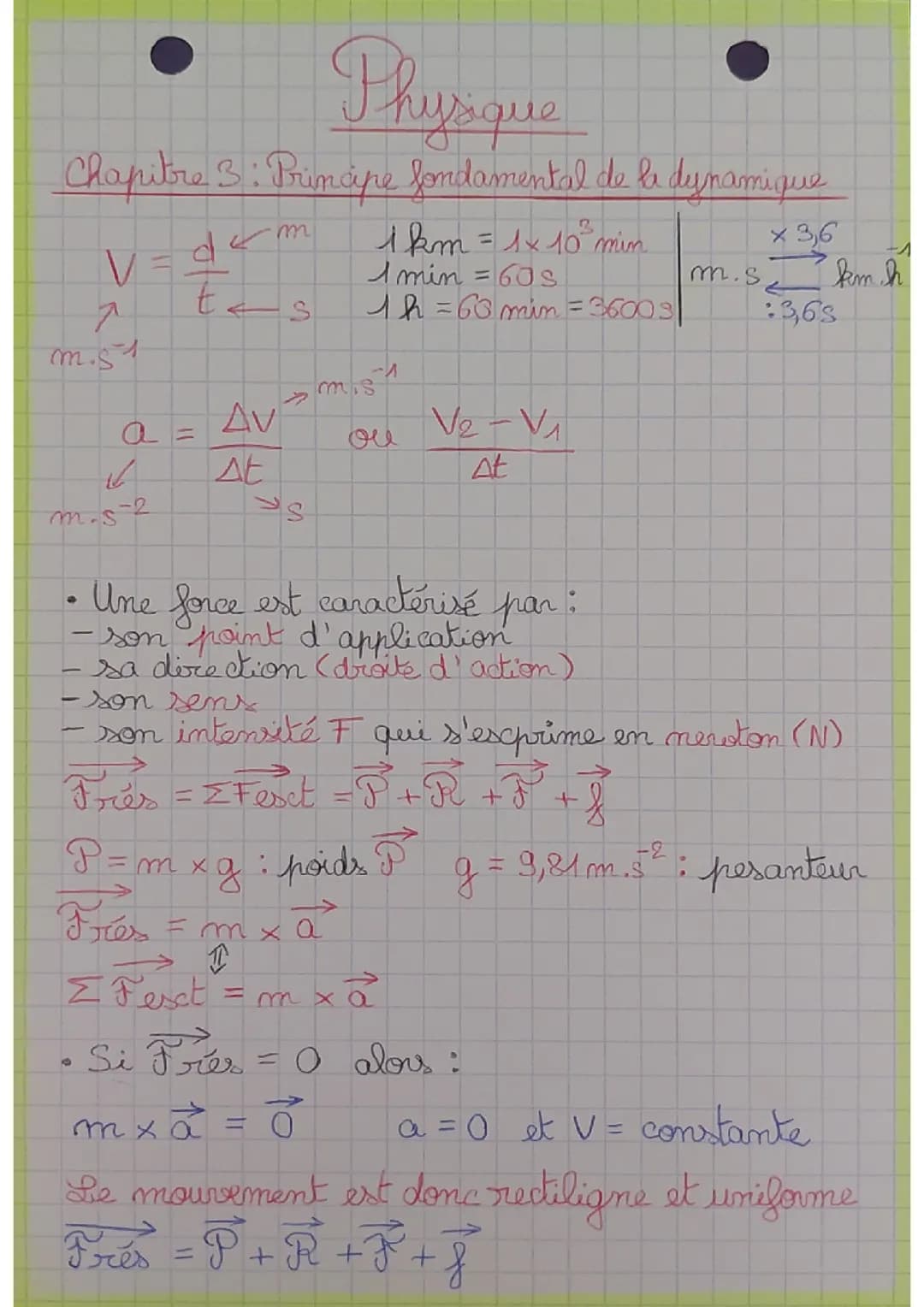 Chap 3 : Principe Fondamental de la dynamique 
