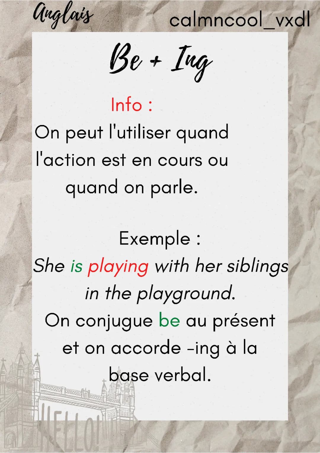 Be + Ing - Anglais