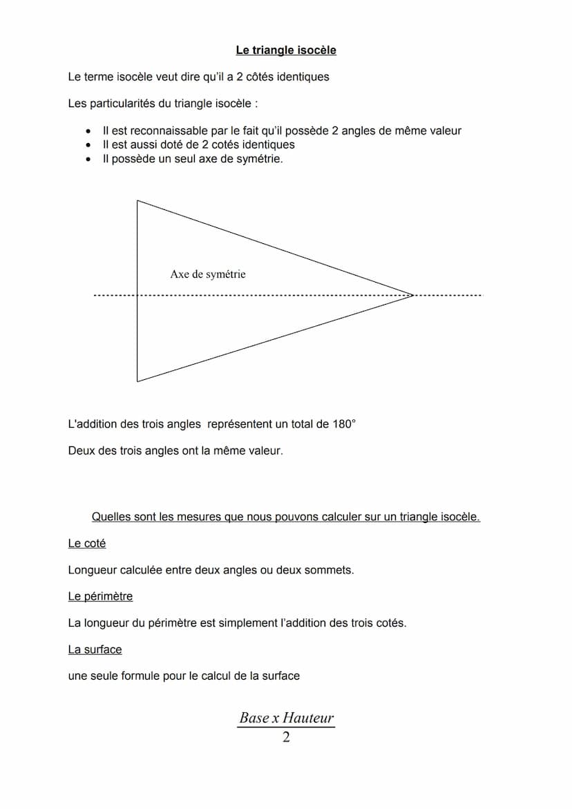 Le triangle
Le triangle est une forme géométrique composée de trois angles et trois côtés.
Les valeurs des angles et des côtés peuvent varie