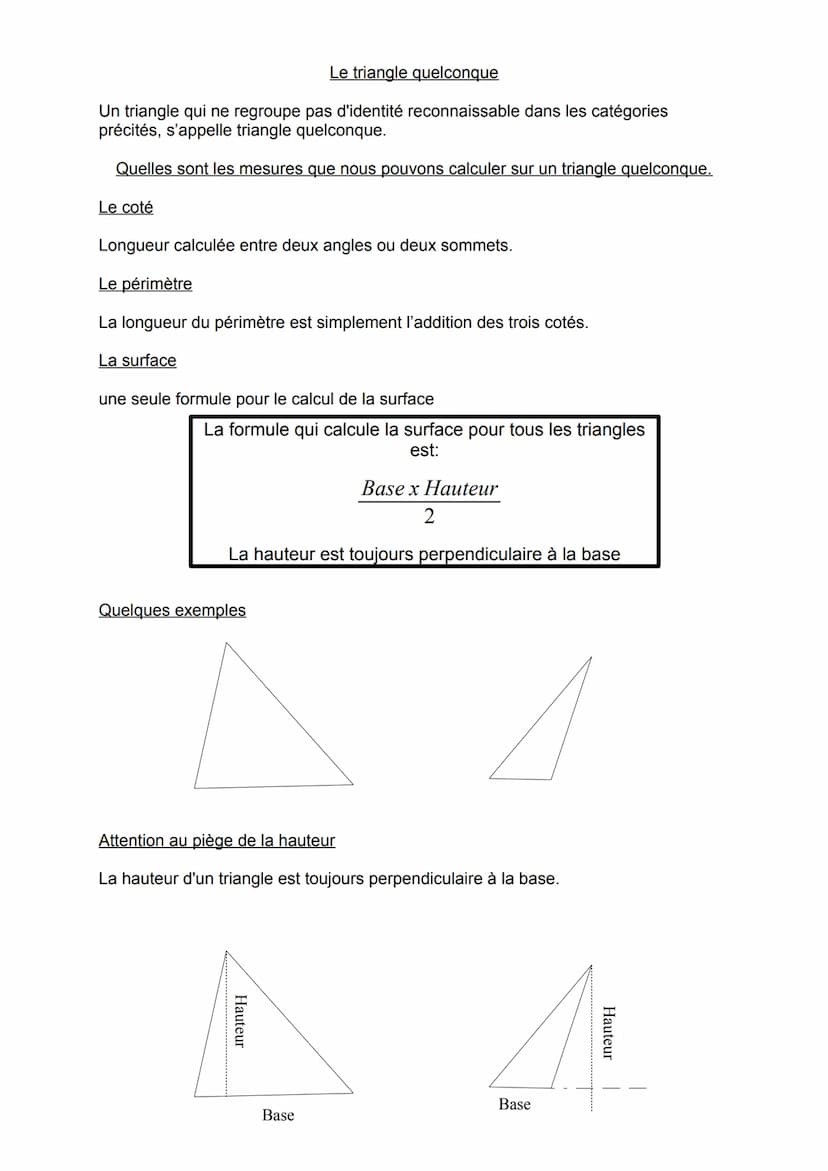 Le triangle
Le triangle est une forme géométrique composée de trois angles et trois côtés.
Les valeurs des angles et des côtés peuvent varie