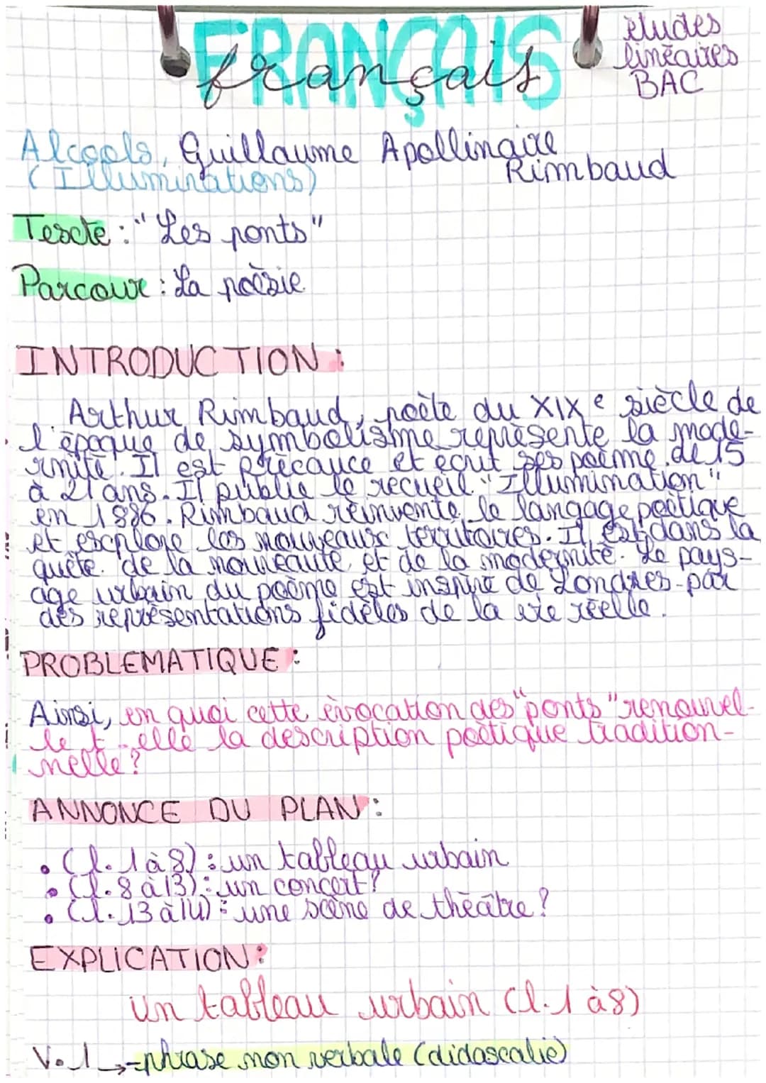 Alcools, Guillaume Apollingice
(Illuminations)
Tesete : "Les ponts"
Parcour: La poesie.
FRANÇAIS
INTRODUCTION :
rnite.
Arthur Rimbaud, poète