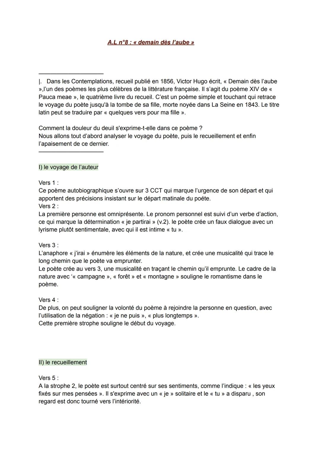 A.L n°8: << demain dès l'aube >>>

1. Dans les Contemplations, recueil publié en 1856, Victor Hugo écrit, << Demain dès l'aube
>>>, l'un des