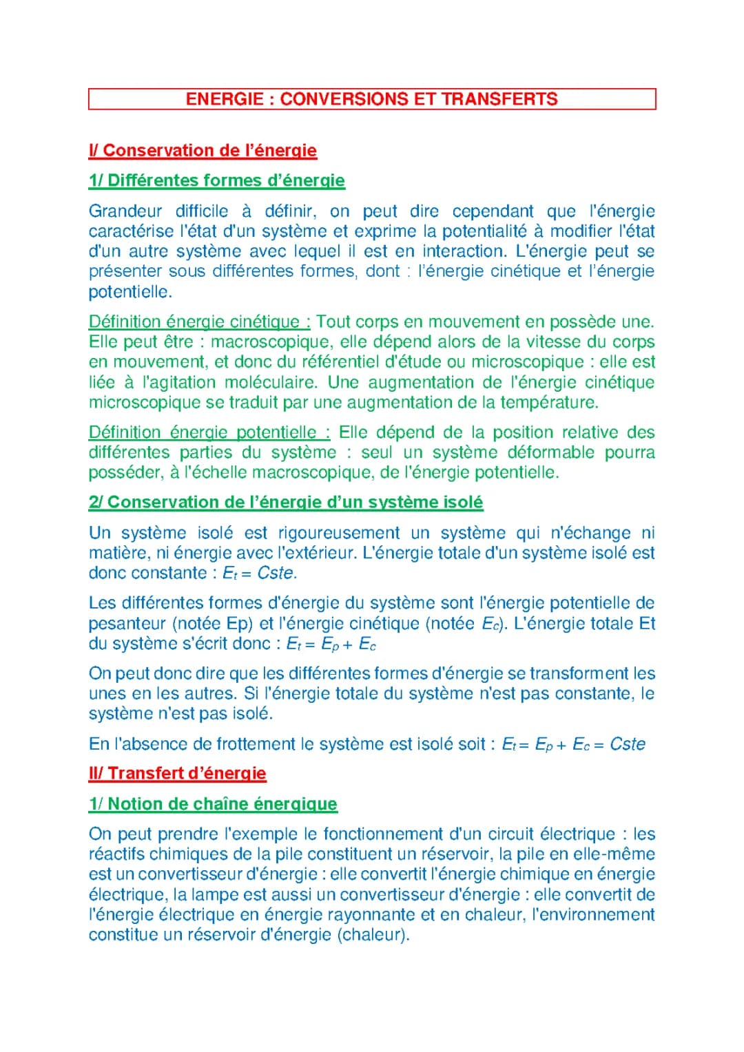 Energie : conversions et transferts