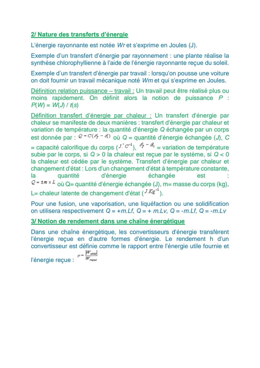 ENERGIE: CONVERSIONS ET TRANSFERTS
I/ Conservation de l'énergie
1/ Différentes formes d'énergie
Grandeur difficile à définir, on peut dire c