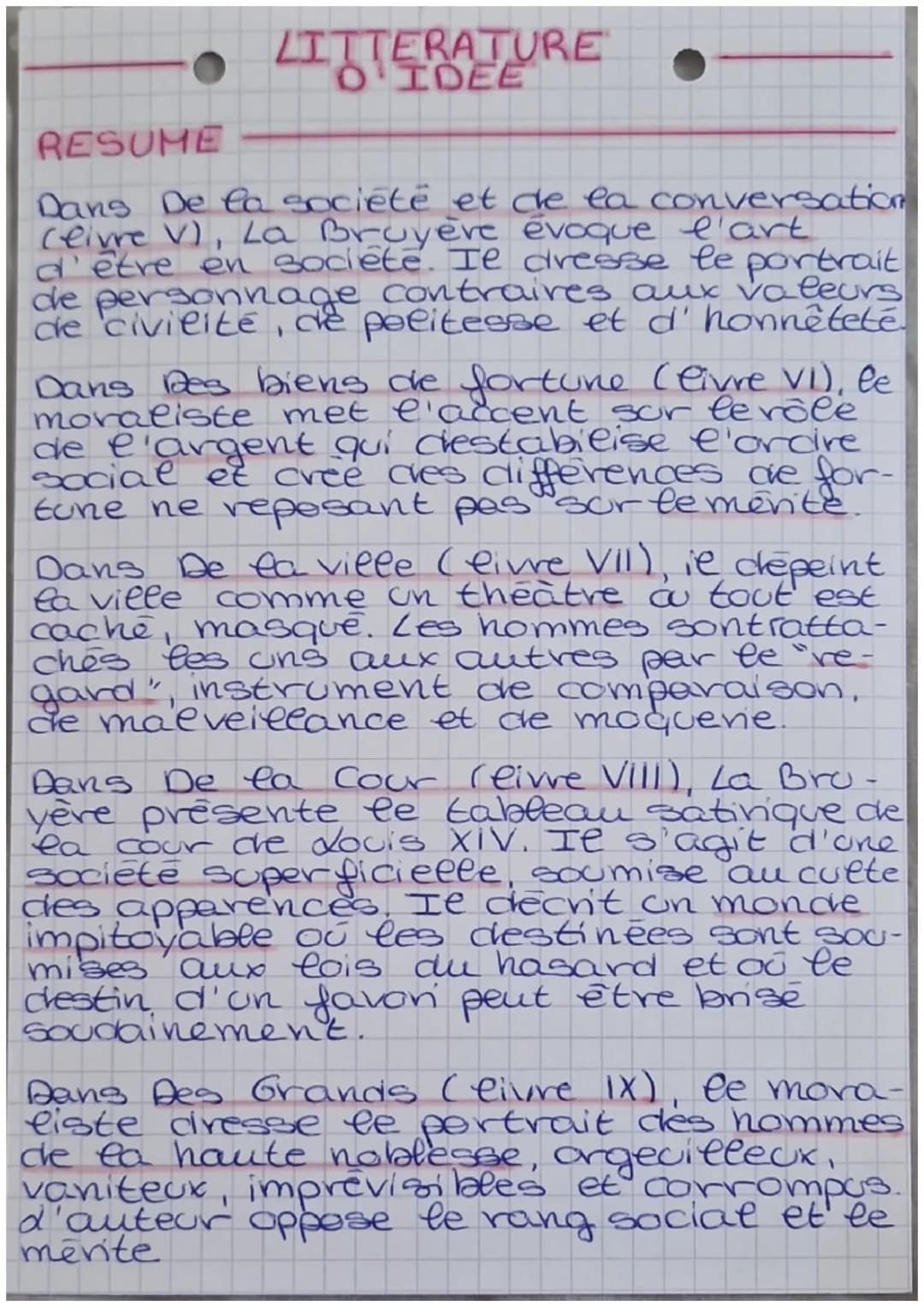 LITTERATURE
D'IDEE
LES CARACTERES
Titre: Les Carateres
Auteur: La Bruyère
Date: 1688
Movement litteraive: classicisme.
Genre: litterature d'