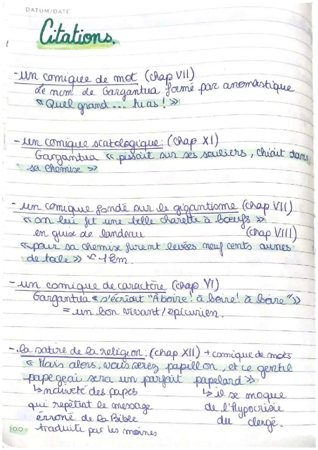 Citations et Comique de Gargantua - Dissertation et Analyses
