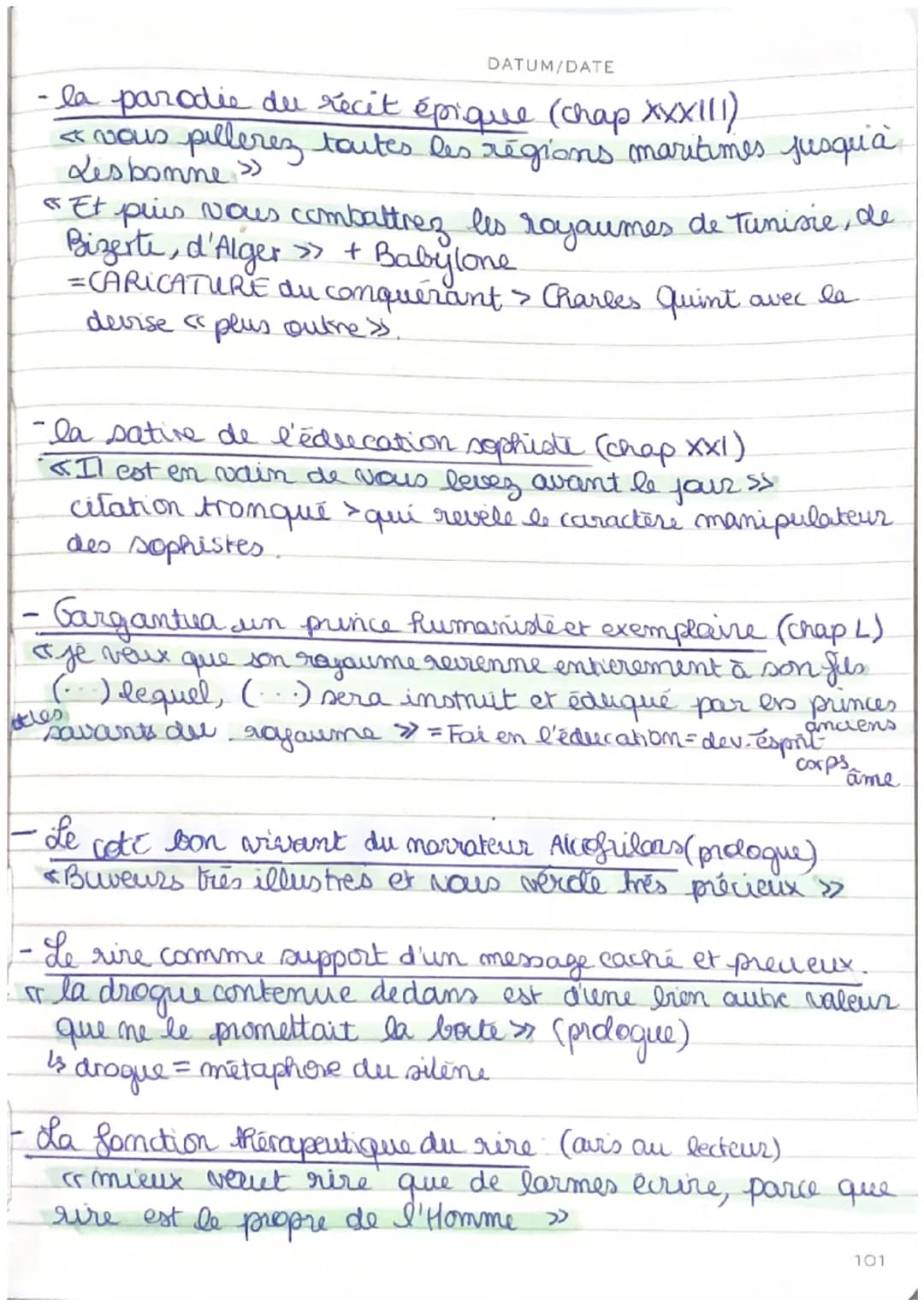 DATUM/DATE
Citations.
-un comique de mot (chap Vill)
de nom de Gargantua formé par anomastique
"Quel grand... has ! »
-un comique scatologiq