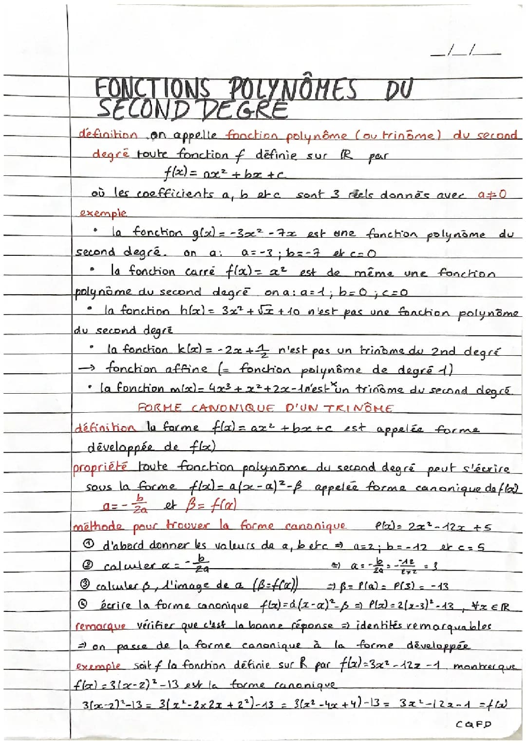 Fonctions polynômes du second degré- maths