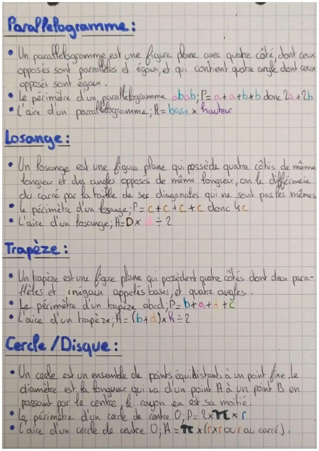 •MATHS•
Aires et Périmètres :
Définitions &
• Le périmètre est la mesure du contour d'une figure. Pour le
calcular on additionne les longueu