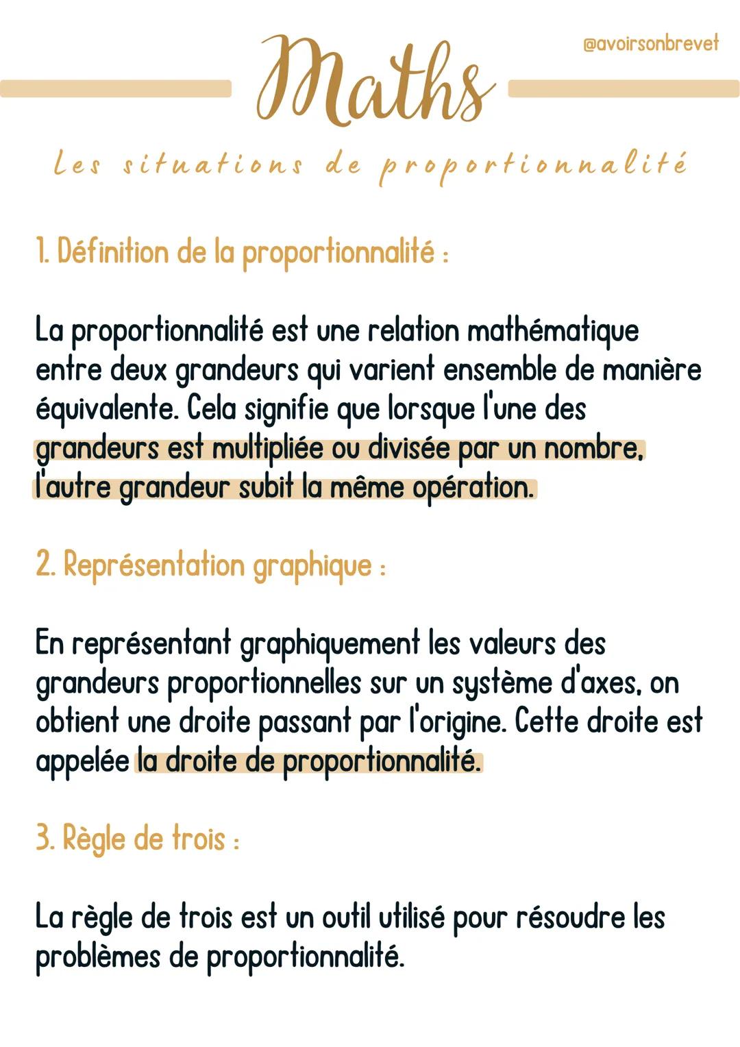 # Maths
@avoirsonbrevet
Les situations de proportionnalité

1. Définition de la proportionnalité :

La proportionnalité est une relation mat