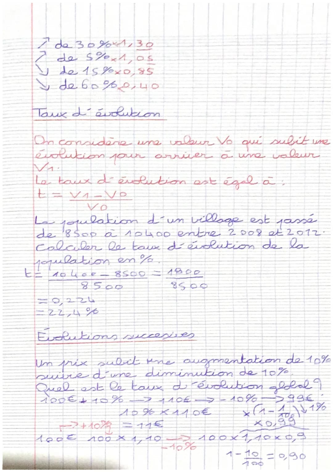 mathématiques révisions 2 nde
les pourcentages: proportion, évolutions
Proportion
%
sur les 48.0 élèves incrits en classe de
108 d'entre eux