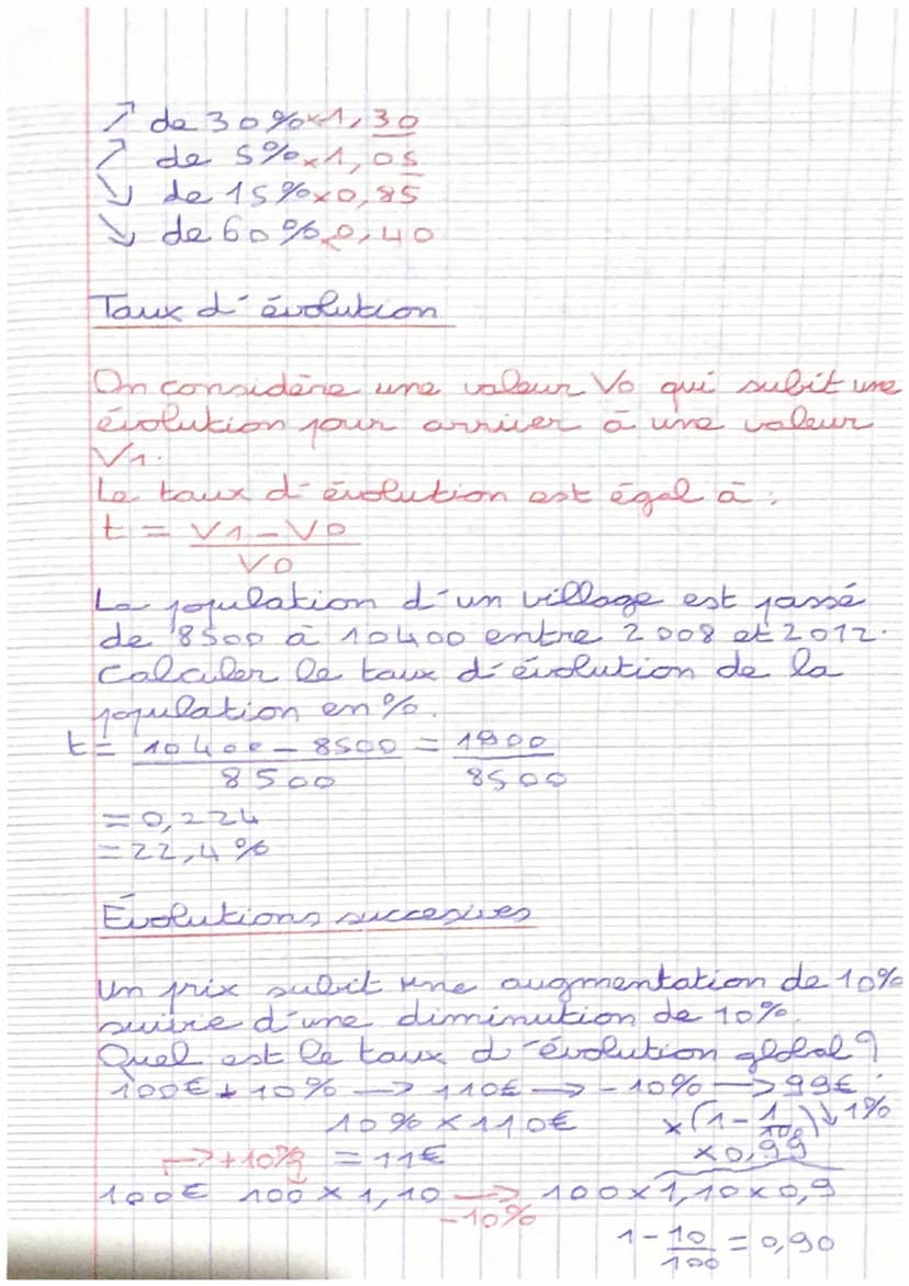 mathématiques révisions 2 nde
les pourcentages: proportion, évolutions
Proportion
%
sur les 48.0 élèves incrits en classe de
108 d'entre eux