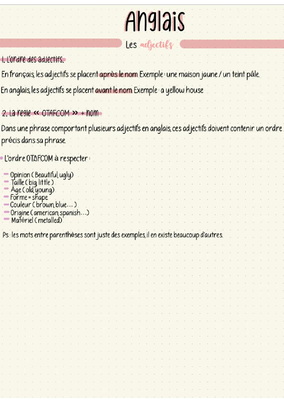 Les adjectifs 