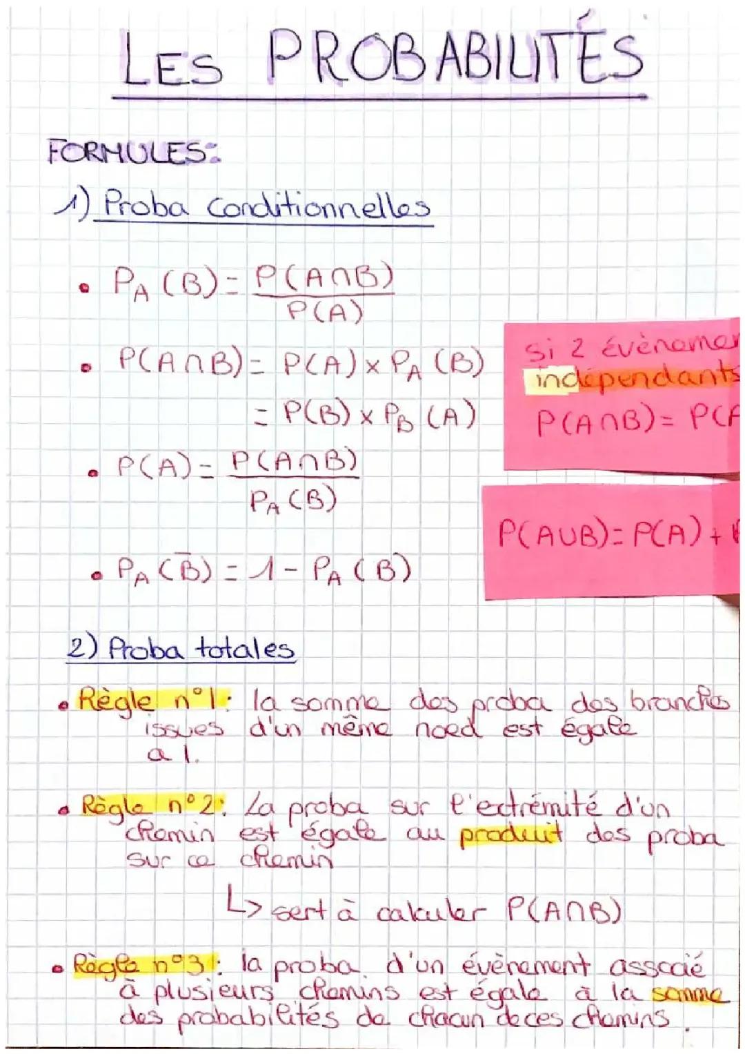 Formules des probabilités - spe maths 