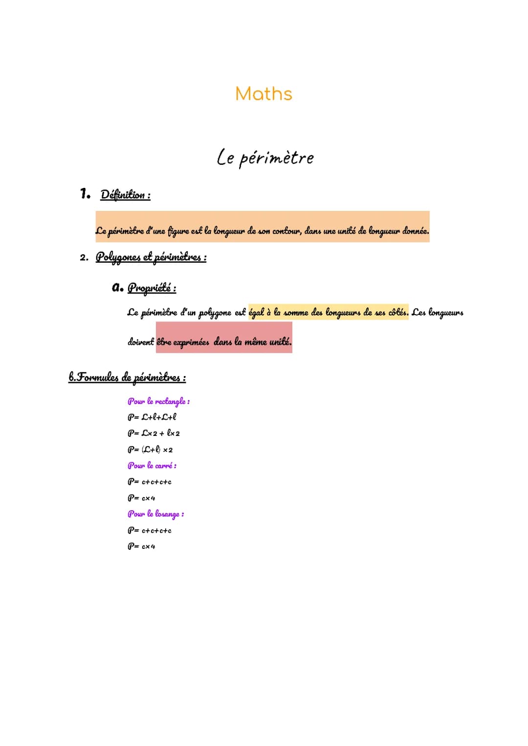 Résumé sur le Périmètre – CM1, CM2 et 6ème