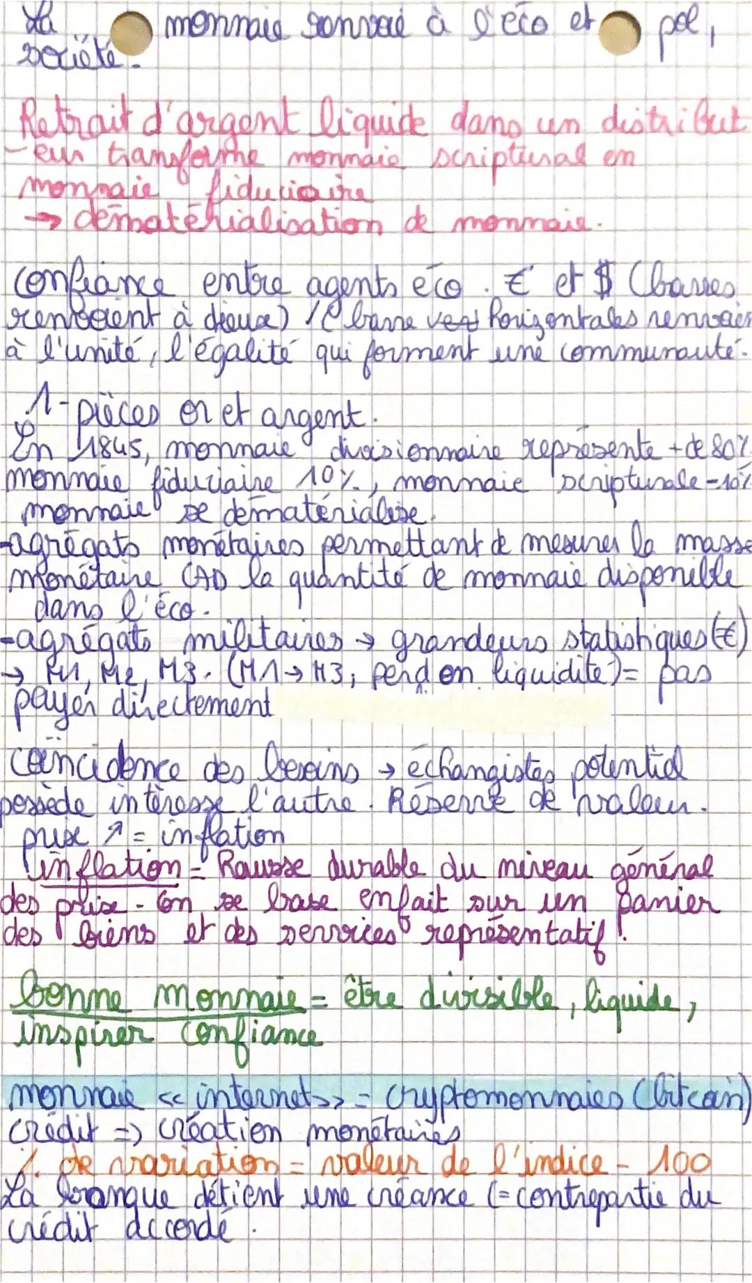 Chap
SES
I- Les formes et les fonctions de la
monnaie

↓
monnaies
marchandises:
-éco basé sur
l'agriculture et
l'élevage
-monnaie
↑
Les diff