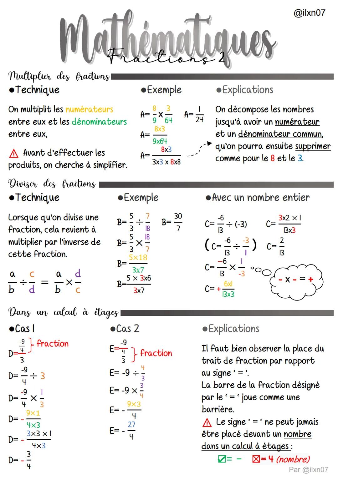 Additioner ou soustraire des fractions
•Technique
Mathématiques
On additionne ou on soustrait
les numérateurs et on conserve
le dénominateur