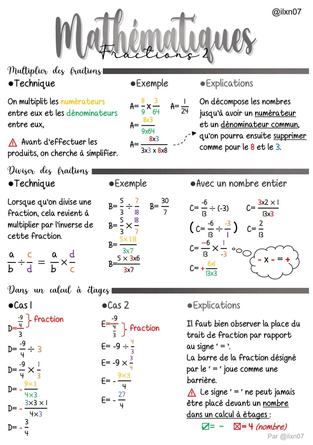 Additioner ou soustraire des fractions
•Technique
Mathématiques
On additionne ou on soustrait
les numérateurs et on conserve
le dénominateur