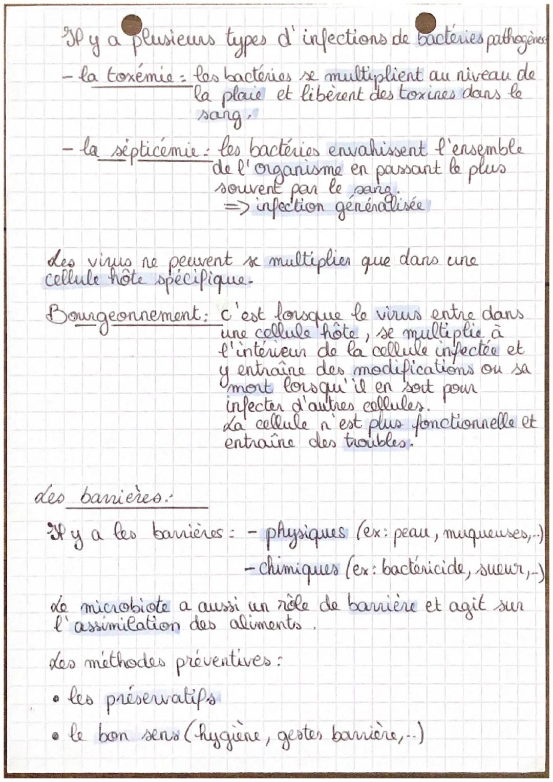 des microbes:

Il y a 4 types de microbes: - virus 1)

- spors + champignons
- bactéries 2)
- protozoides 3)

4) Ils sont de très petite tai