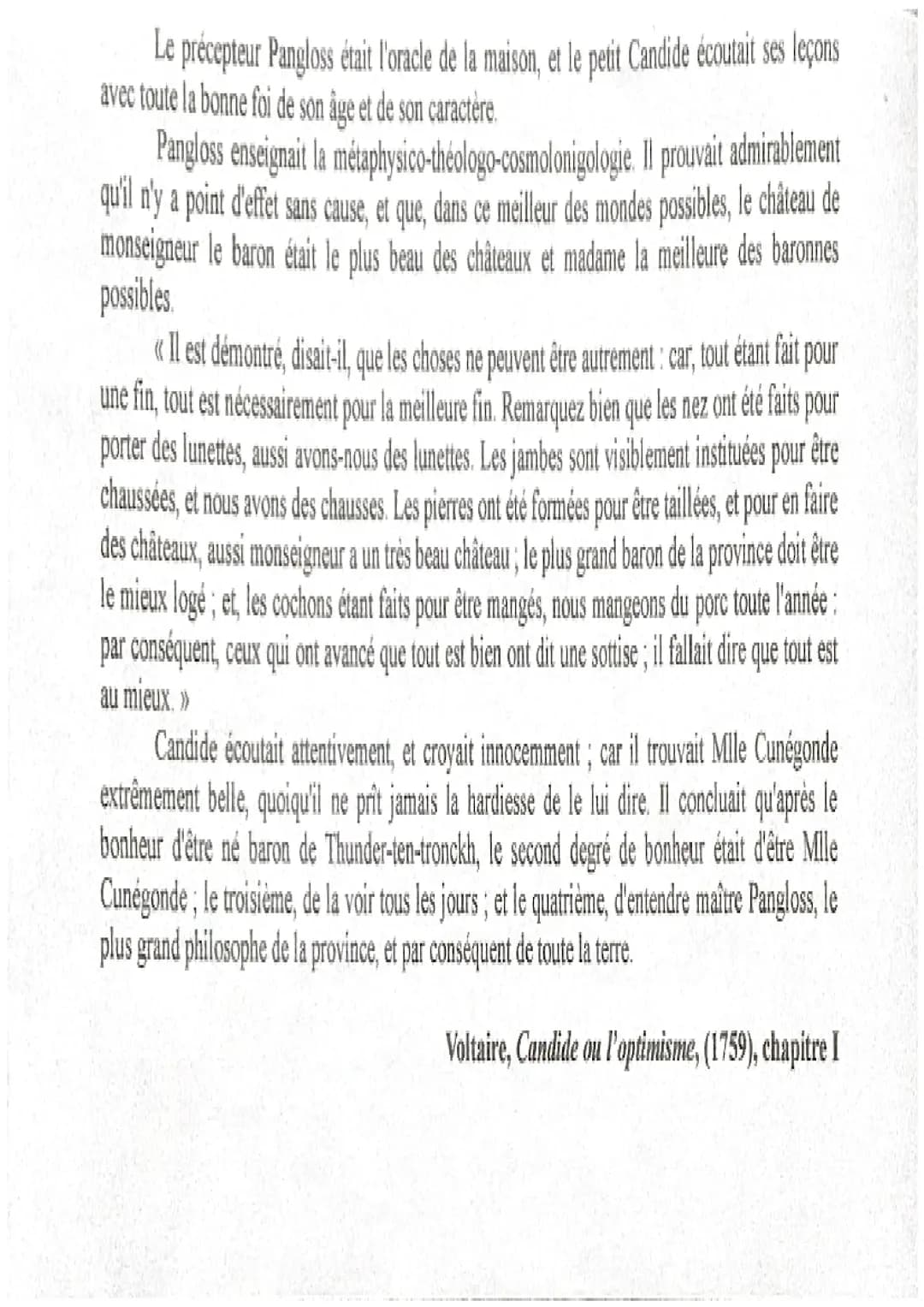 Analyse linéaire Candide chapitre 1 : Voltaire et l'optimisme