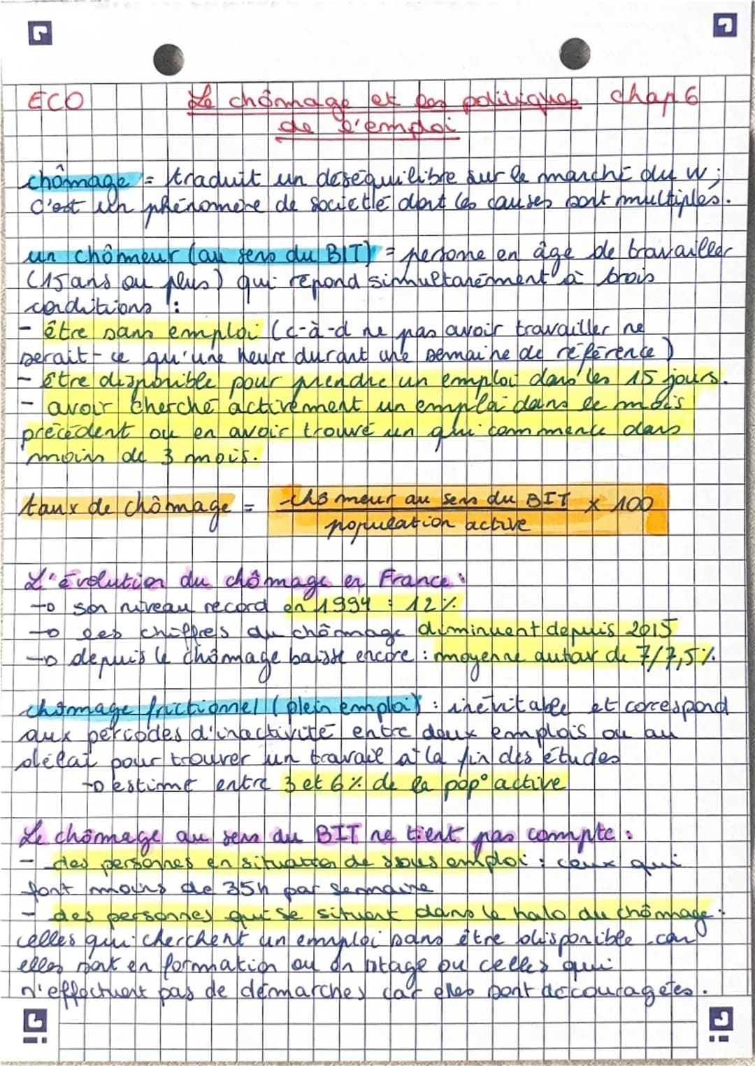 --- OCR Start ---
ECO
Le chômage et les politiques chap 6
de d'emploi
chômage = traduit un desequilibre sur le marché dy w;
C'est un phénomè