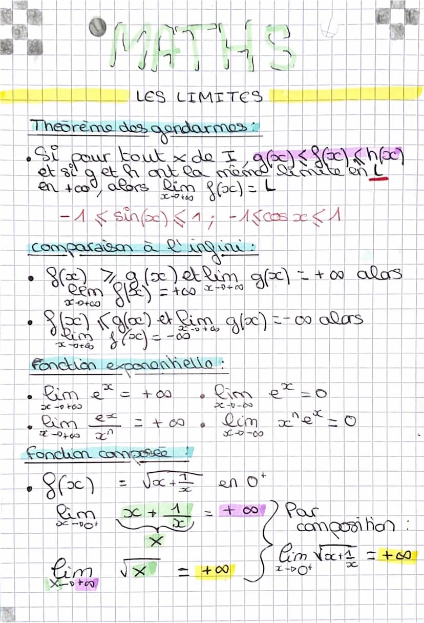 
<p>Le théorème des gendarmes est un concept important en mathématiques, notamment en ce qui concerne les limites et les comparaisons à l'in