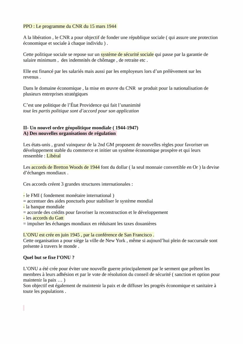 THÈME 2: MULTIPLICATION DES ACTEURS INTERNATIONAUX DANS UN MONDE
BIPOLAIRE (1945 AU DÉBUT DES ANNÉES 1970)
Chapitre 1 : La fin de la 2nd gue