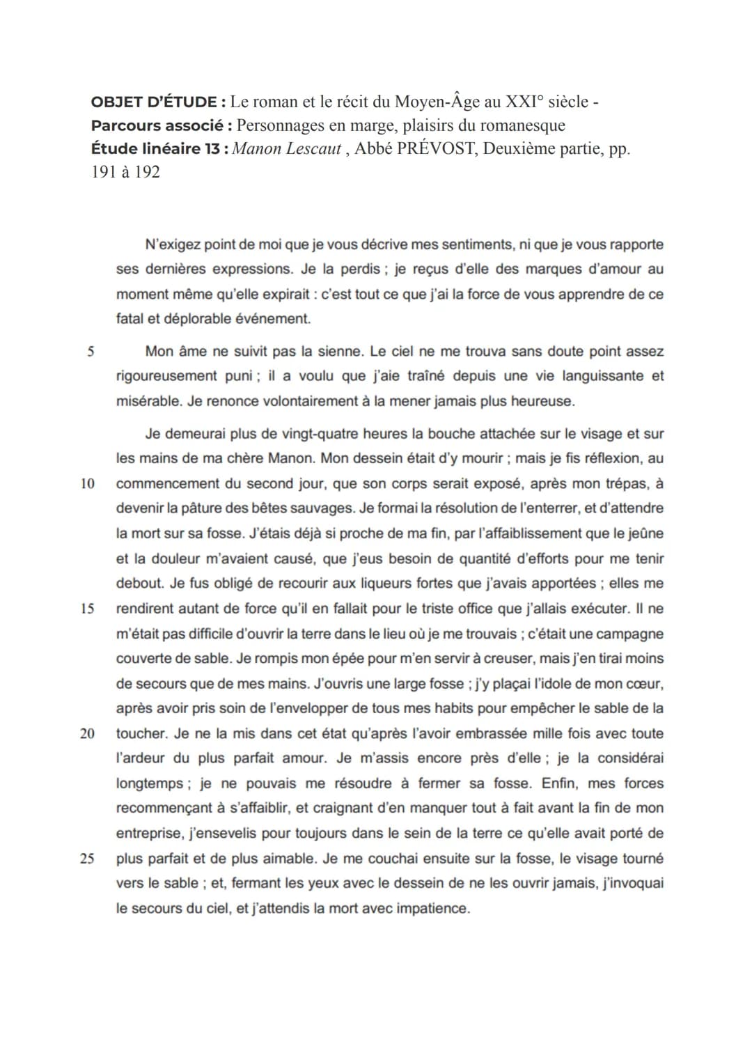 Analyse Linéaire de La Mort de Manon Lescaut PDF et Résumé Complet