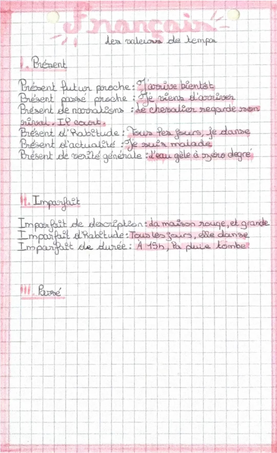 ## Français

des temps de l'indicatif

4 temps simples		4 temps composés
Présent = Je mange		Passé composé = J'ai mangé
Imparfait = Je mange