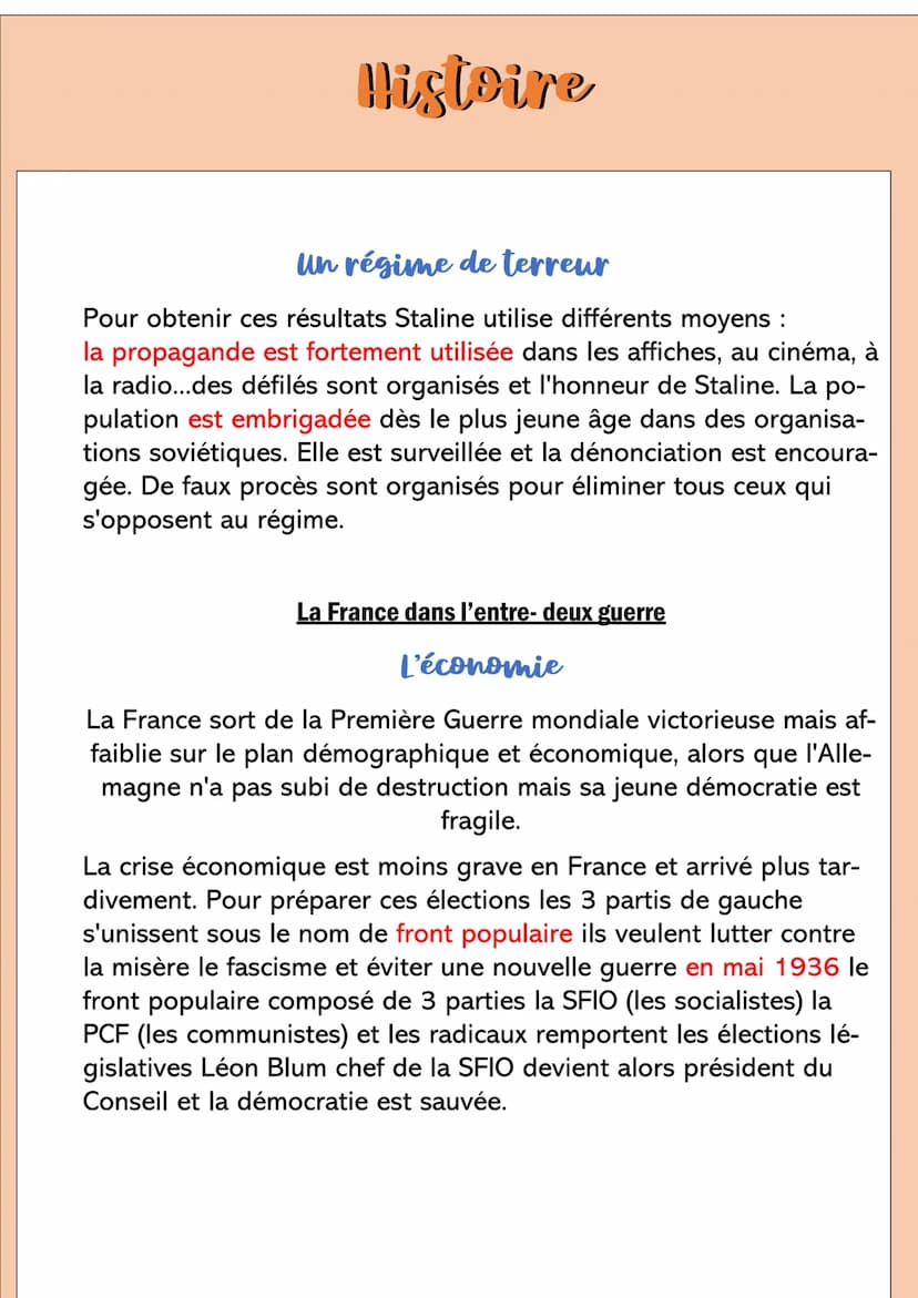 Les régimes totalitaires et démocratiques dans l'entre-deux
guerres
L'URSS dans l'entre-deux guerre
Mise en place de la dictature
La révolut