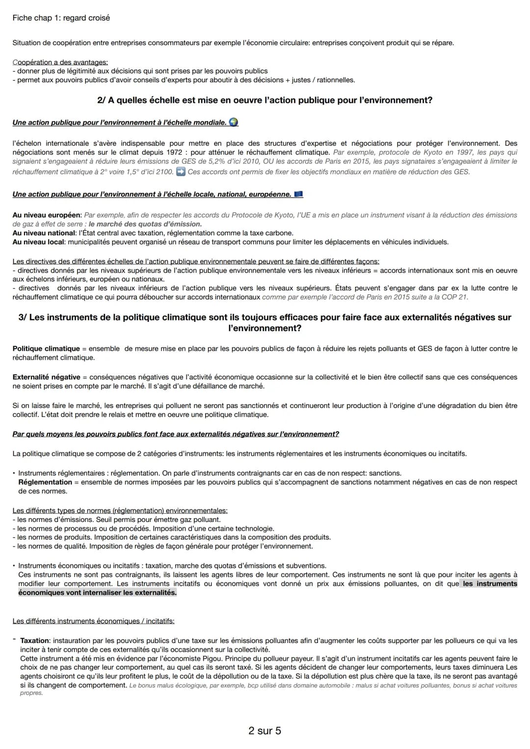 Fiche chap 1: regard croisé
Quelles actions publiques pour l'environnement?
1/ Quels sont les acteurs qui participent à l'action publique po