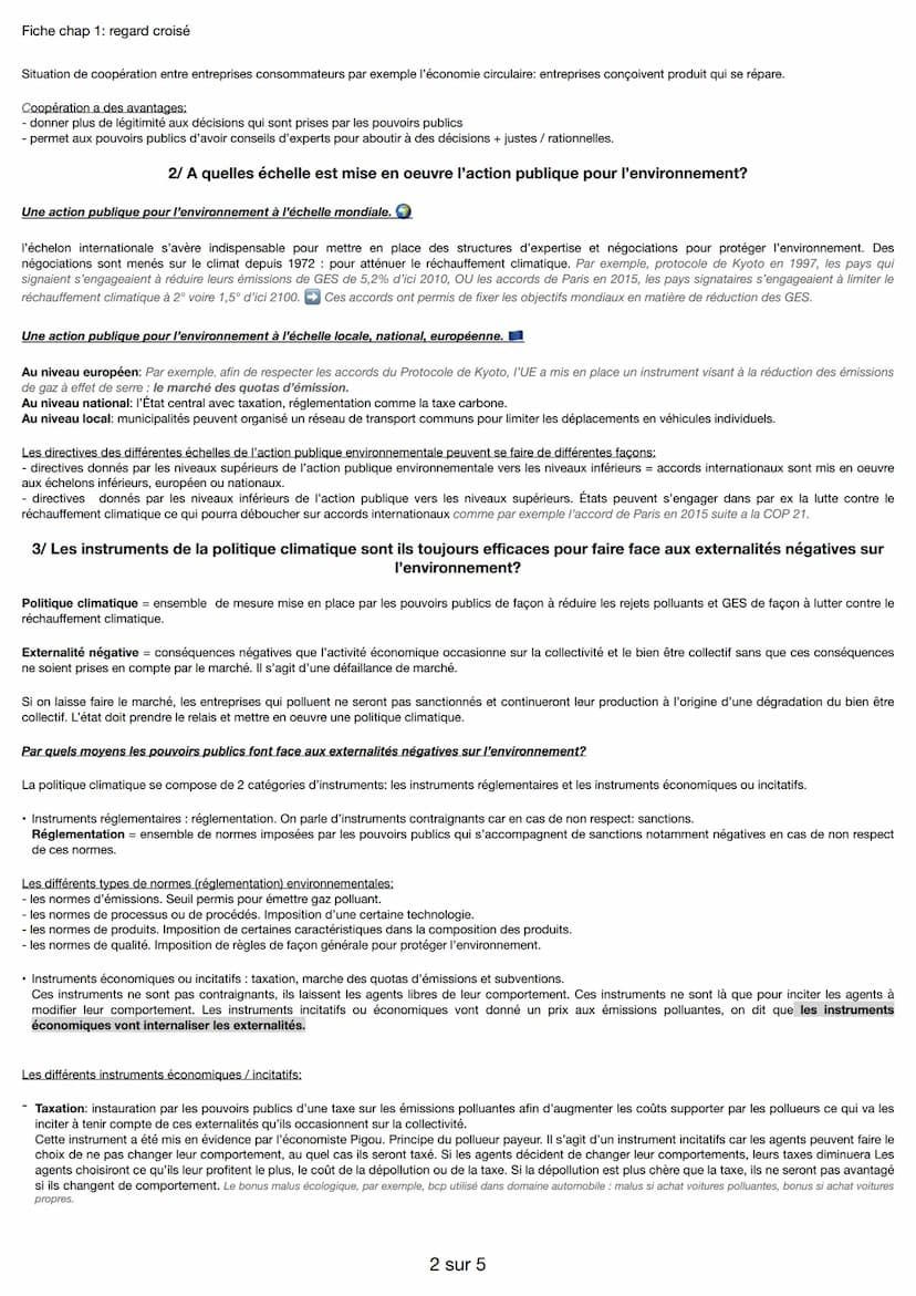 Fiche chap 1: regard croisé
Quelles actions publiques pour l'environnement?
1/ Quels sont les acteurs qui participent à l'action publique po