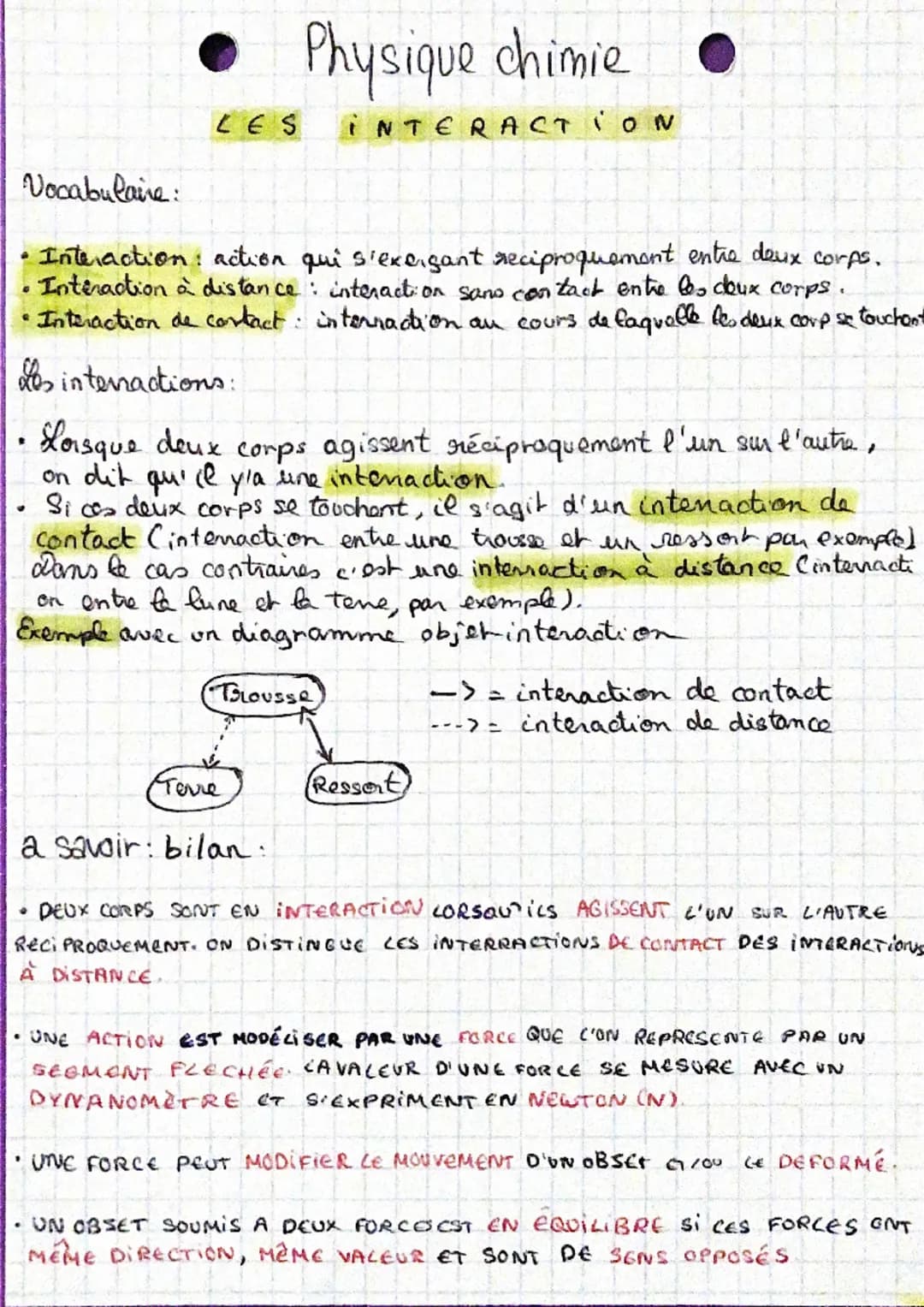 A
LES
Vocabulaire:
Interaction action qui s'exe,gant reciproquement entre deux corps.
Interaction à distance: interaction sans contact entre
