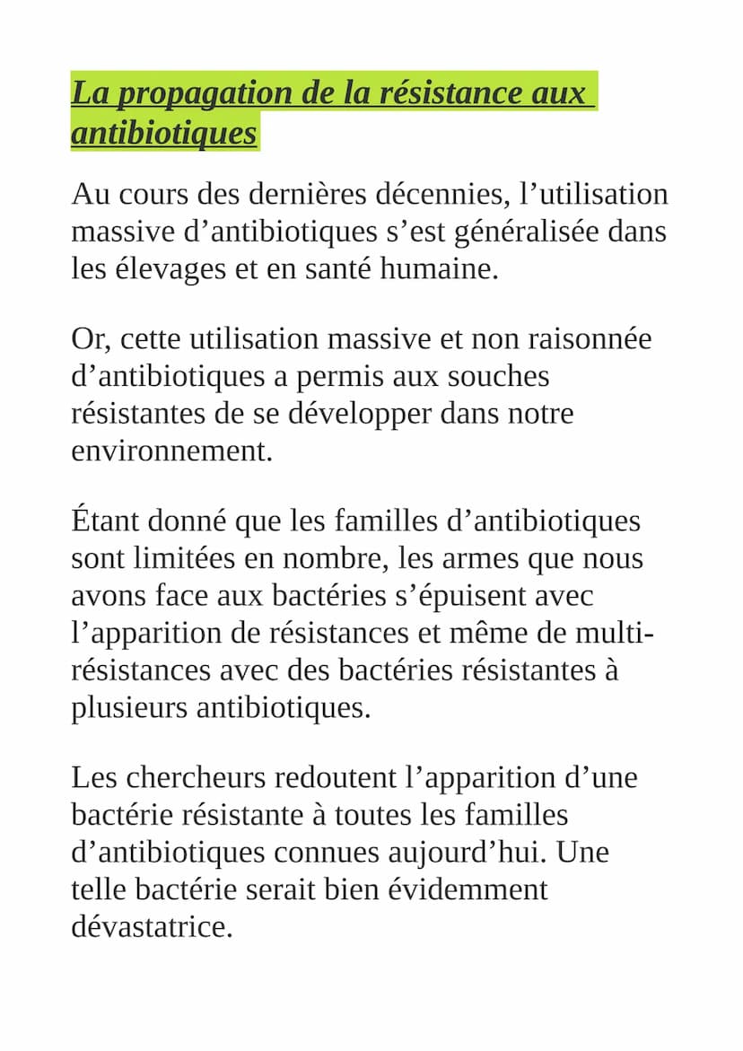 Variations génétiques
des bactéries et
résistances aux antibiotiques
Un antibiotique, c'est quoi?
Un antibiotique est une substance naturell