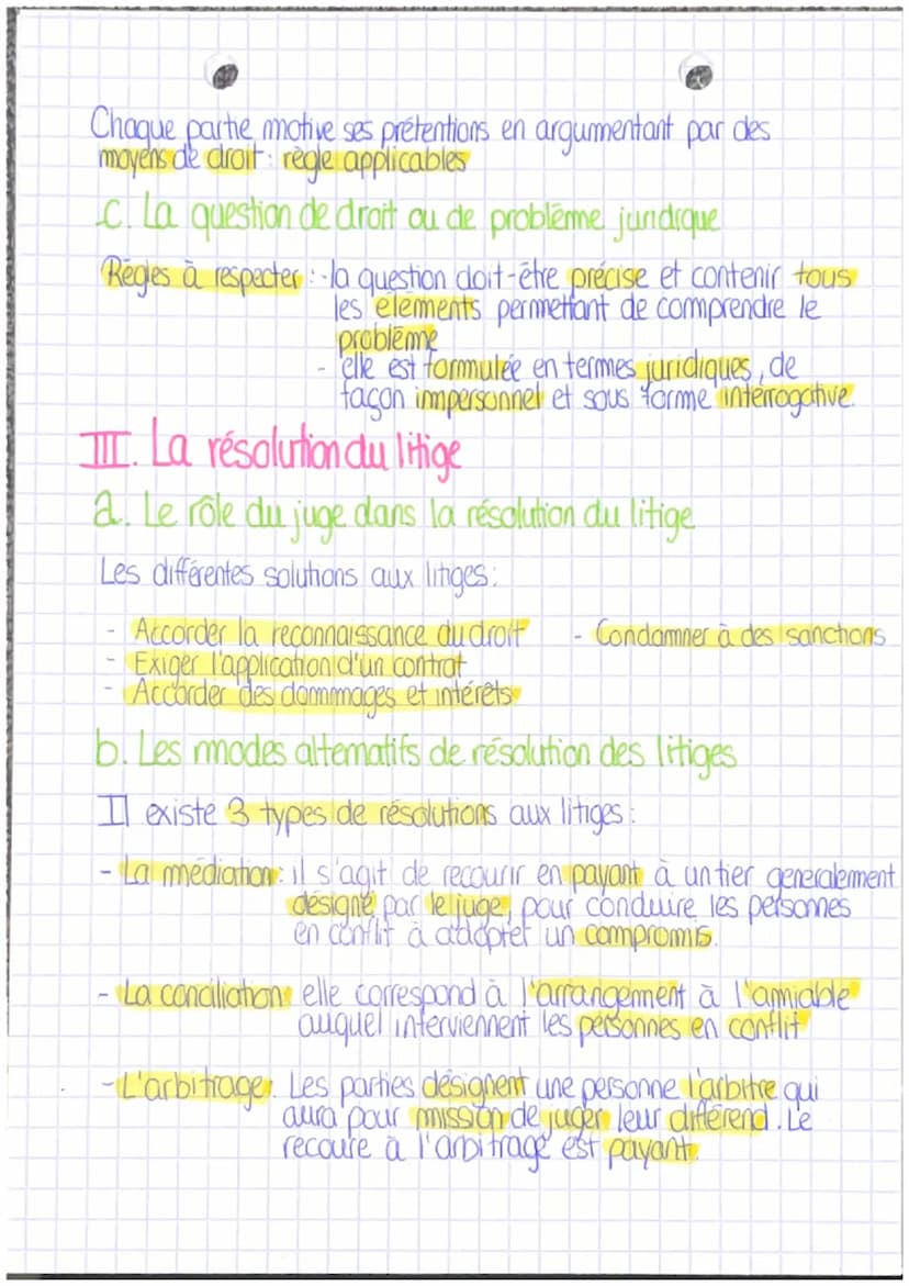 DROIT
Chapitre 4: Le litige
Les & fonctions du droit: - organiser la vie en société
pacifier les relations sociales
I. Qu'est ce qu'un litig