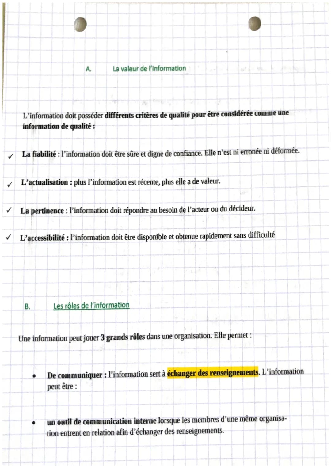 gestion!
chapitre 9
I.
La transformation d'une donnée en information puis en
Les étapes de la transformation d'une information:
connaissance