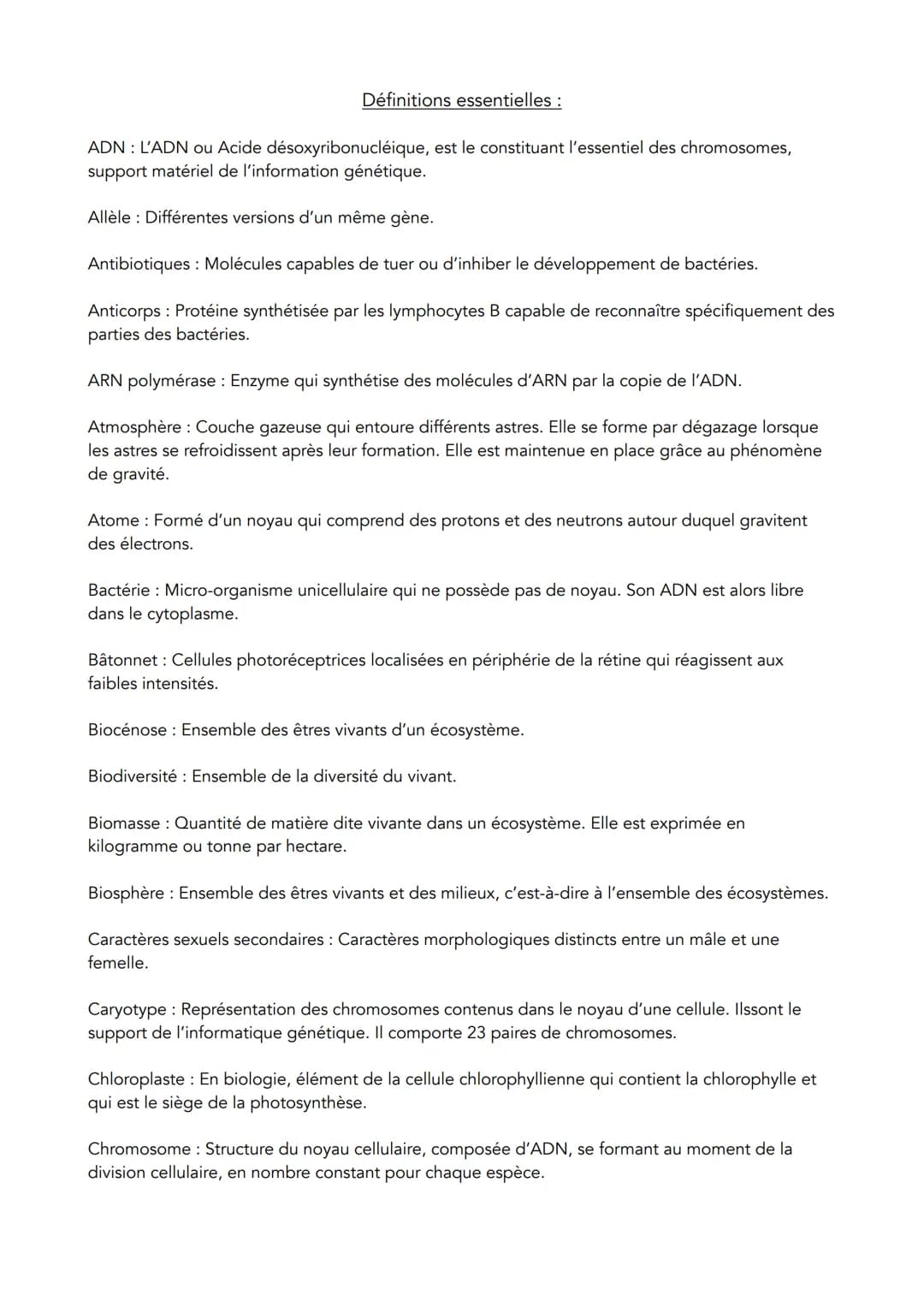 Définitions essentielles :
ADN : L'ADN ou Acide désoxyribonucléique, est le constituant l'essentiel des chromosomes,
support matériel de l'i
