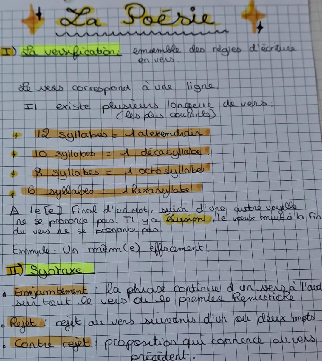 # La Poésie

I) La versification. emoemble des règles d'écriture
en vers.

Le veas correspond à une ligne.
II existe plusieurs longeur de ve
