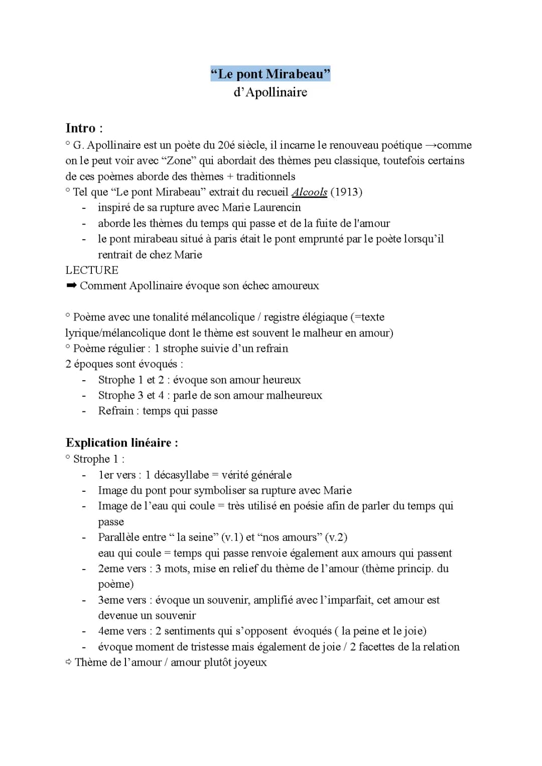 Analyse du Poème 'Le Pont Mirabeau' pour les Collégiens - PDF et Résumé