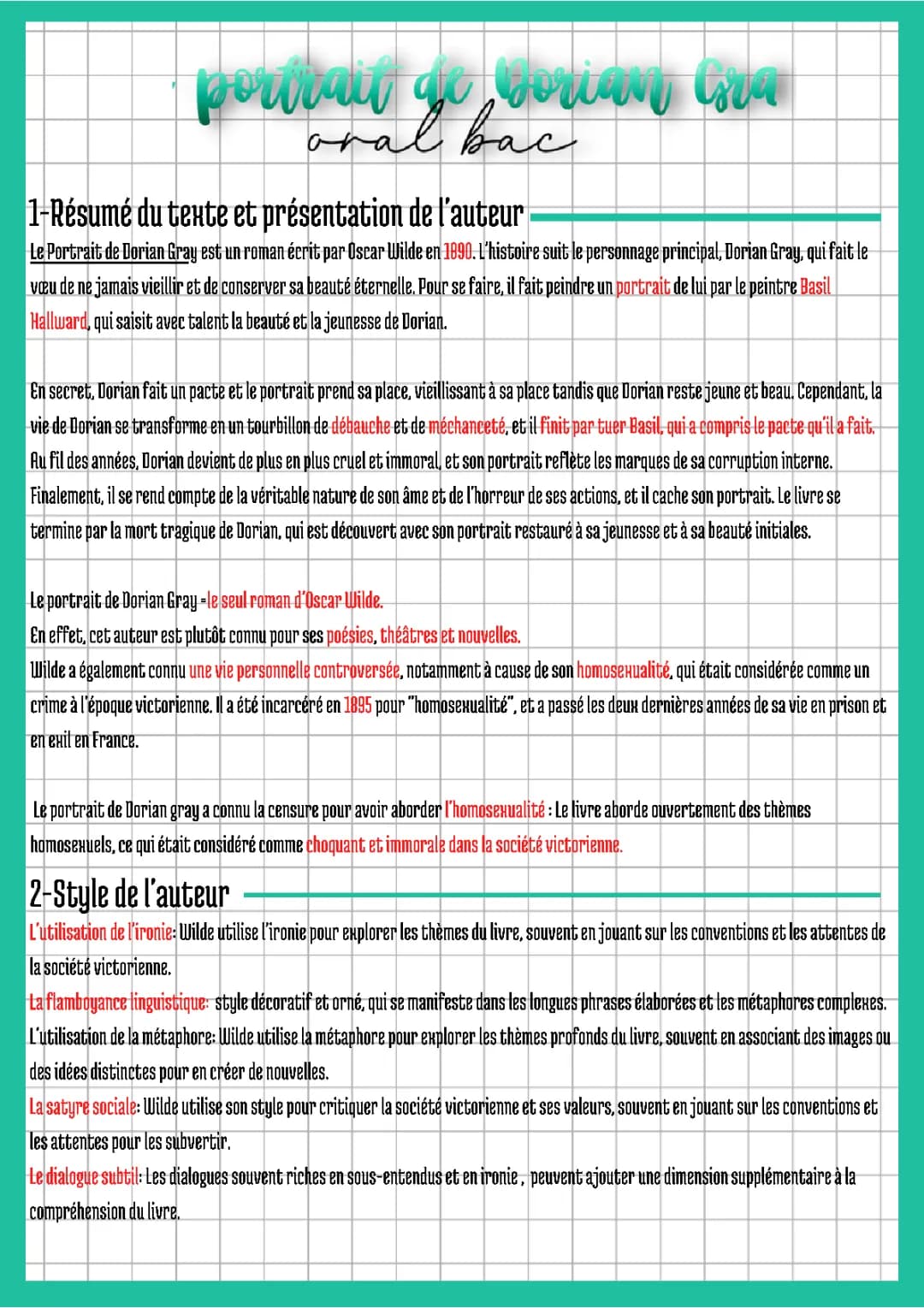 Le Portrait de Dorian Gray - Fiche de Lecture et Analyse Simple