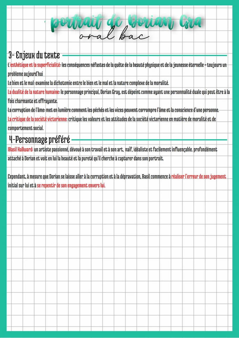portcut ye corian Gra
oral bac
1-Résumé du texte et présentation de l'auteur
Le Portrait de Dorian Gray est un roman écrit par Oscar Wilde e