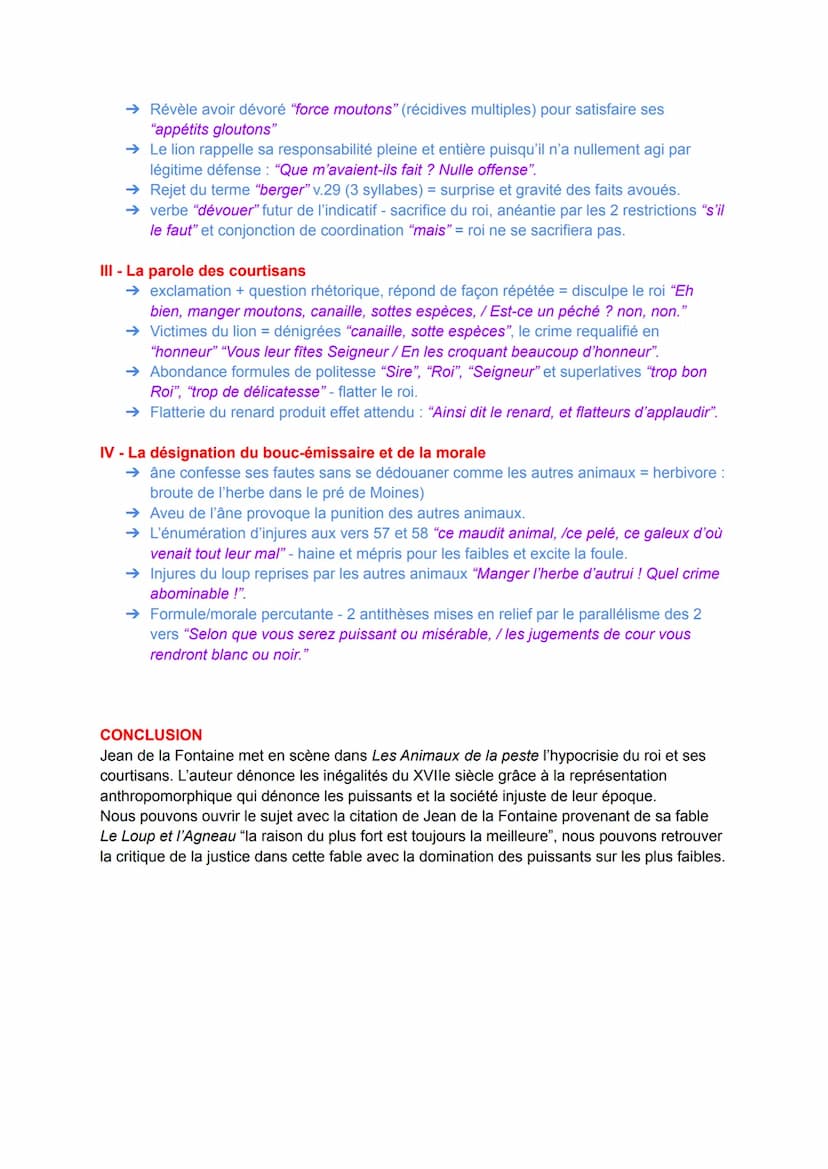 texte n°6
"Les Animaux malades de la peste", Fables, La Fontaine
Extrait "Les Animaux malades de la peste", Fables, Livre VII, fable 1, Jean