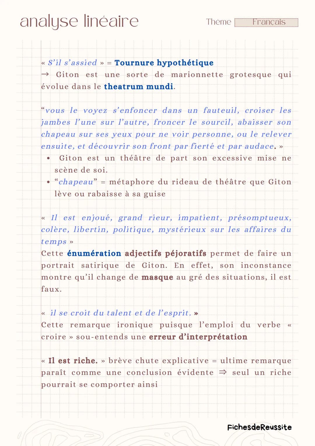analyse linéaire
Thème
Français
Giton (IV, 83)
-
Les Caractères.
La Bruyère
Introduction
Le XVIIème siècle, siècle du classicisme, est carac