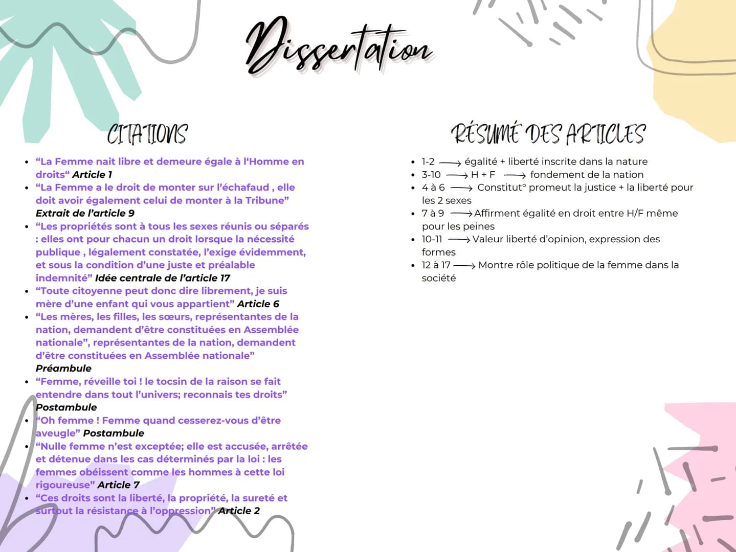 THEME
•
Egalité
Justice
⚫ Liberté Politiques (Femmes)
•
Révolution
Mariage
Dissertation
•
.
•
COMPOSIT
Préambule
Déclaration: 17 articles de