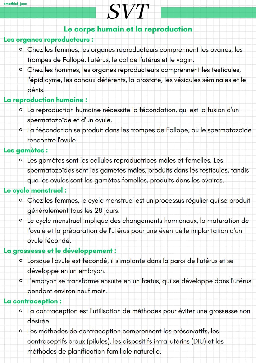 amathisf_jsxc
SVT
Le corps humain et la reproduction
Les organes reproducteurs :
o Chez les femmes, les organes reproducteurs comprennent le